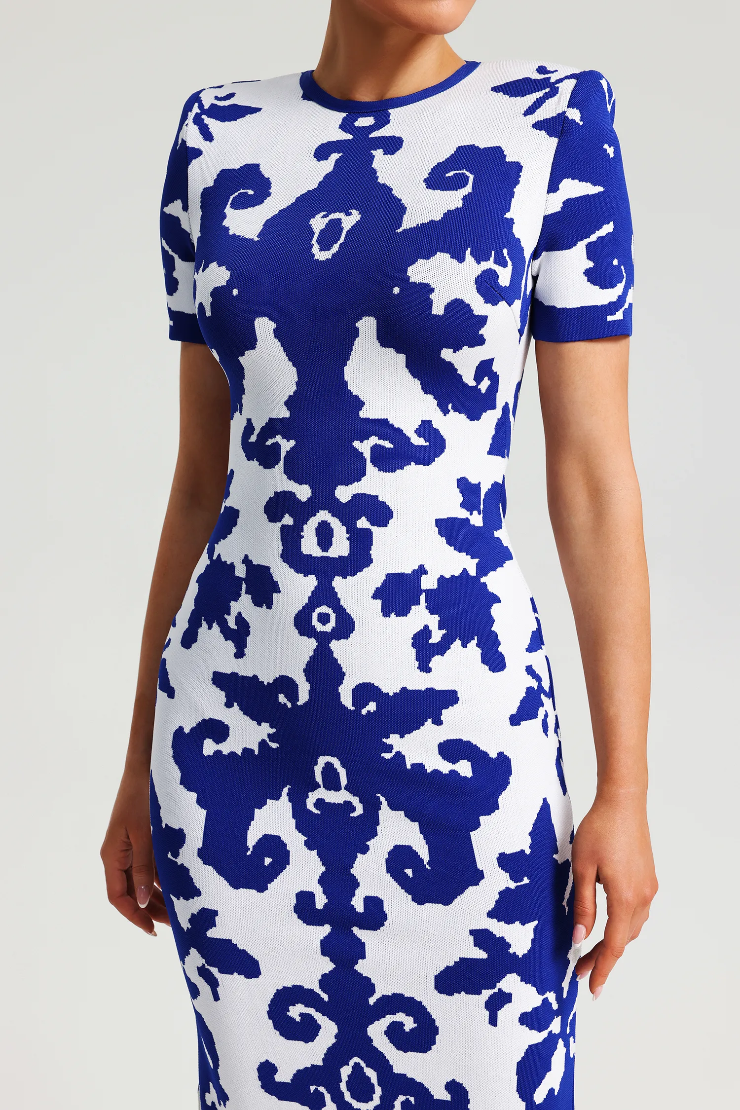 Blue and White Porcelain Jacquard Bandage Dress