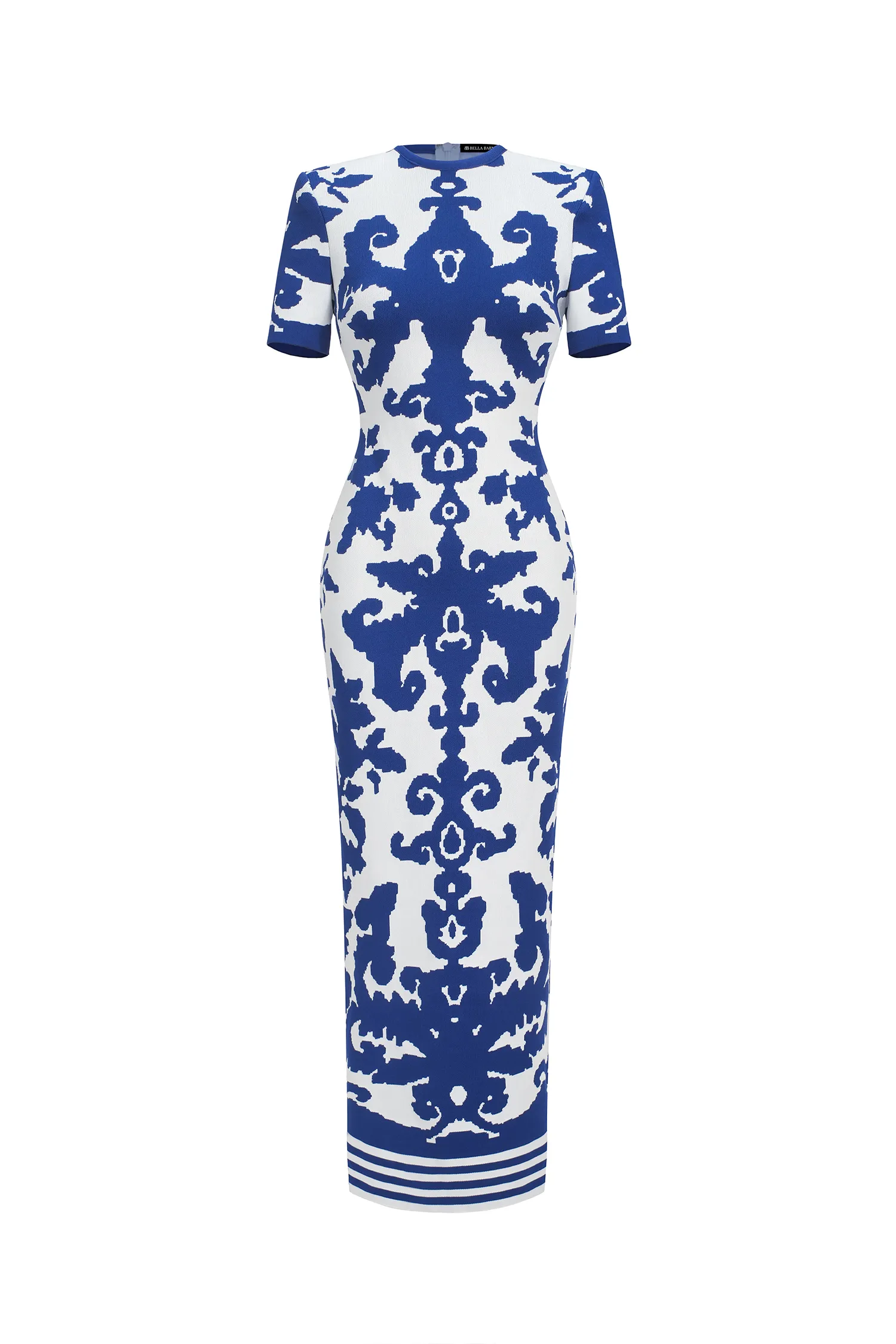 Blue and White Porcelain Jacquard Bandage Dress