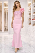 Crystal Embellished One Shoulder Mermaid Bandage Gown - Romantic Pink Evening Dress